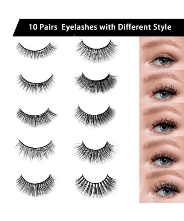 Leezead 10 Pairs Reusable Natural Look False Eyelashes Pack - Handmade 3D Volume Faux Mink Lashes with Tools for Women - Buy Online on GoSupps.com