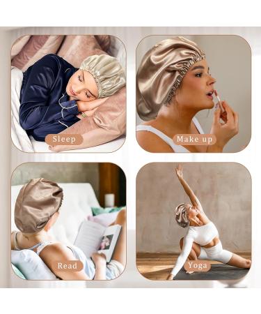 Welrog Adjustable Satin Hair Hood for Women - Reversible Silk Bonnet Sleep Cap in Coffee & Khaki | Perfect for Nighttime Hair Protection - Buy Online on GoSupps.com
