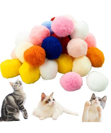 LAMXD Cat Toy Balls Soft Cat Balls 1 Inch Kitten Pom Poms Ball Cat Play Toy Indoor Cats Interactive Pompon Ball Toy 30 Pcs