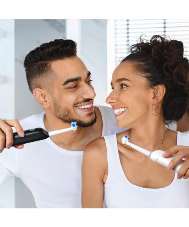 Bitvae Rotating Electric Toothbrush 2-Pack for Adults | Rechargeable Power Toothbrush with Pressure Sensor | 5 Modes & 8 Brush Heads | Ideal Gifts for Men & Women - R2 Black/White - Buy Online on GoSupps.com