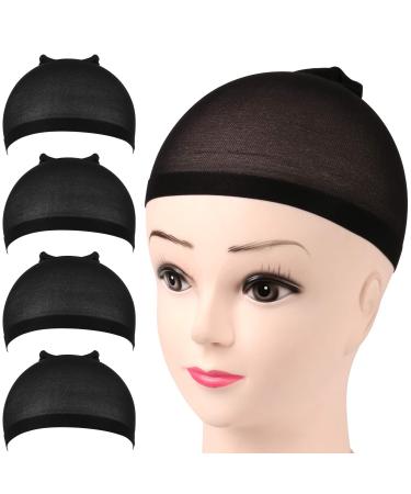 Nylon Wig Caps, FANDAMEI 4 Pieces Stocking Wig Caps for Women (Black)