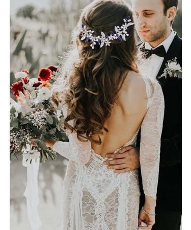 IYOU Bridal Wedding Hair Vine Blue Flower Hair Accessories Crystal Pearl Headband Bride Bridesmaid Headpiece for Women - Buy Online on GoSupps.com