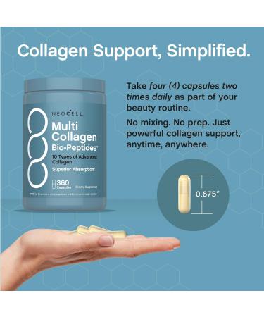 NeoCell Multi Collagen Peptides Capsules | 360 Pills | 10 Types of Advanced Bio-Peptides | Superior Absorption | Grass Fed Complex Supplement | for Women and Men - Buy Online on GoSupps.com