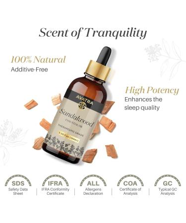Avatra Sandalwood Essential Oil 100ML (3.38 OZ) with Glass Dropper and Travel Bottle Pure and Natural Therapeutic Grade Sandalwood Oil for Diffuser Aromatherapy Massage and DIY Candle Products - Buy Online on GoSupps.com