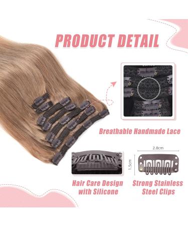 Vlasy Clip in Human Hair Extensions - 7 Pieces Seamless Natural Thick Weft Hair, Medium Ash Brown, 8 Inch (40g), 10A Grade - for Women - Buy Online on GoSupps.com