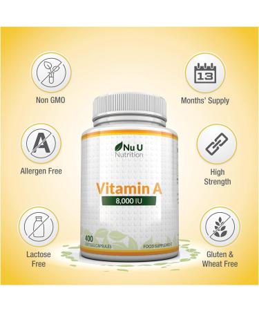 Vitamin A 8000 IU Softgels - 400 Count - High Strength Retinol Supplement for Skin & Vision - 13 Month Supply - Buy Online on GoSupps.com