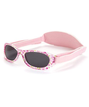 Kiddus Baby Sunglasses for Newborn Boys Girls Toddler. Age 0 months 2 years. UV400 Coating 100% UV Sun Filter Protection. Soft Adjustable Band Pattern Pink Flower
