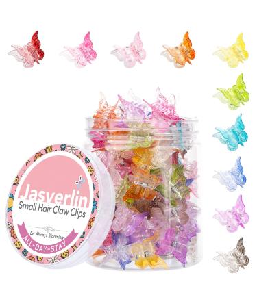 JASVERLIN Gradient Butterfly Hair Clips Mini Plastic 90s Hair Clip for Women Girl Assorted Color No Crease Hairclips Toddler Y2K Hair Accessories with Organized Set 50pcs 10 Colors (Gradient Color)