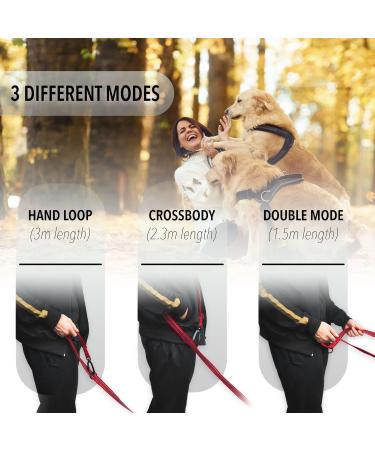 Blucelle Strong Dog Leash 3m - Robust 360 Carabiner for Large Dogs up to 100kg | Adjustable Freehand Leash for 2 Dogs | Durable Red Design - Buy Online on GoSupps.com