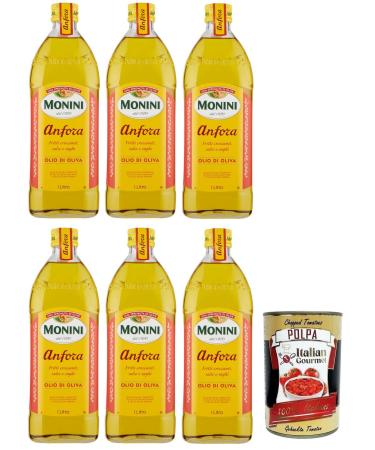 Italian Gourmet E.R. Monini Anfora Olio Di Olio Di Oliva Set of 6 olive oil glasses Ideal for crispy fried foods sauces and gravies 1 l + Italian Gourmet Polpa di Pomodoro box 400 g