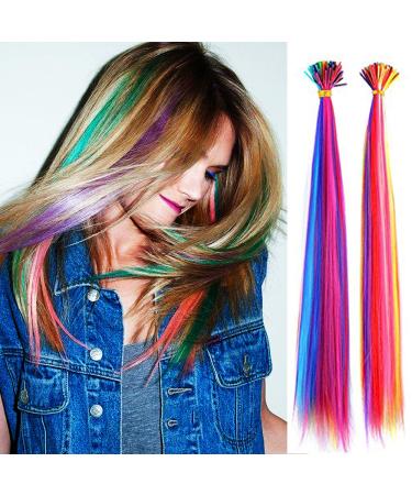 100 Strands 20" Party Colors Hair Extensions I-Tip Long Straight Hairpieces Synthetic Heat Resistant Highlight Feather Micro Ring Hair Accessories (10 Mix-colors I-Tip Hair Extensions) 10 Mix-colors I-Tip Hair Extensions