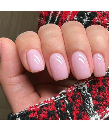 Justotry 24 pieces peach pink nails to stick on short single -colored angular press on nails pattern glossy artificial nails fake nails French square fingernails artificial nails for women 26pink & solid16