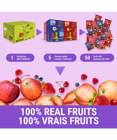Bob Snail Healthy Snacks Sweet & Sour Family Pack - Fruit Rolls with Cherry Strawberry & Blueberry Candy Box Natural Healthy Snacks for kids No Added Sugar 80 pcs Pack / 800 gram candy bulk Cherry Strawberry Blueberry - Buy Online on GoSupps.com