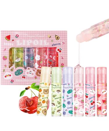 Sitovely 6pcs Roll On Lip Gloss,Fruity Flavored Lip Oil,Nourishing Lip Oil,Lip Balm,Lip Makeup