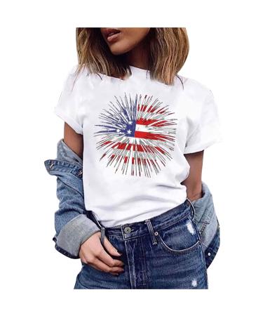 Patriotic Shirts for Women Trendy Short Sleeve 4Th of July Independence Day Going Out Tops America Flag Graphic Tees Summer Shirts for Women-white Small