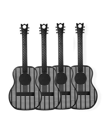 KKRAUS 4 Pack Plastic Guitar Fly Swatter Durable Manual Fly Swatters Long Handles Swat Set for Indoors Outdoor Mosquito Bee Spiders Flyswatter Black