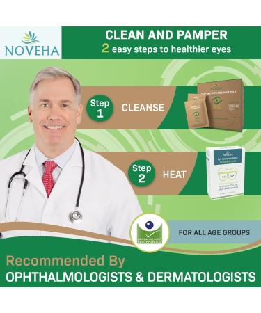 Noveha Tea Tree & Coconut Oil Eyelid & Lash Wipes | Demodex Blepharitis Relief | Box of 60 Individually Wrapped Wipes with Aloe Vera | Natural Makeup Remover & Eye Cleanser - Buy Online on GoSupps.com