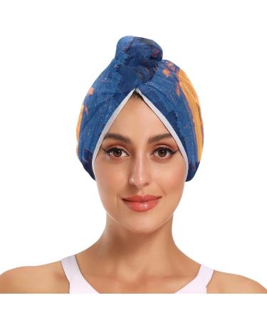 Starry Night Eiffel Tower Hair Towel 2 Pack Super Absorbent Hair Drying Towel Quick Dry Hair Turbans Head Towel with Button Twisty Wrap for Women Girls