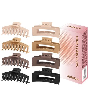 8Pack 4.3" Large Hair Claw Clips for Thin Thick Curly Hair AURKATH 2styles 4Neutral Colors Nonslip Strong Hold Big Matte Clips for Women Jaw Clips