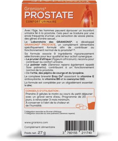 GRANIONS | Prostate | Contributes to the proper functioning of the prostate | Squash Seed Nettle African Plum | Patented and reinforced formula | French brand | 40 Capsules - Buy Online on GoSupps.com