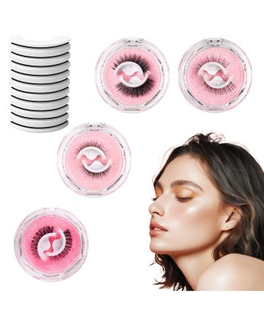 Self Adhesive Lashes Natural 4 Pair Self Adhesive Eyelashes Reusable Pre Glued Eyelashes Self Adhesive Lashes Reusable 3D Lashes Stick on Eyelashes No Glue Needed Waterproof Natural Look False Lashes