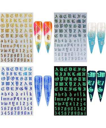 Letter Nail Art Stickers Number Nail Decals Nail Art Supplies Old English Alphabet Nail Sticker Designs Holographic English Font Letters Stickers for Acrylic Nails Decorations (8 Sheets) A2 - Buy Online on GoSupps.com