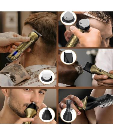 Roziapro Professional Mens Hair Trimmer 6 in 1 Hair Clippers Grooming Kit Cordless Beard Trimmer for Men USB Rechargeable LED Display (Gold) - Buy Online on GoSupps.com