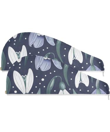 Hand Drawn Spring Snowdrops Hair Towel 2 Pack - Super Absorbent Quick Dry Turbans for Women & Girls - Buy Online on GoSupps.com