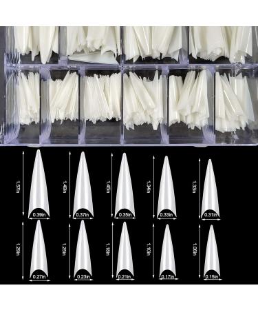 500PC Natural Acrylic Nail Tips - Medium Long Stiletto & Half Cover Coffin for DIY & Salon Use - 10 Sizes with Box - Buy Online on GoSupps.com