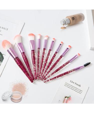 Professional 10 PCS Makeup Brush Set - Stylish Glitter Handle Face & Eye Brushes with Transparent Bag (Pink) | International Shipping - Buy Online on GoSupps.com
