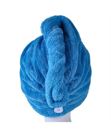 YYXR Microfiber Quick Drying Hair Towel Wrap - Super Absorbent Drastically Reduce Hair Drying Time Blue
