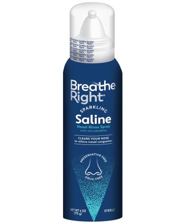 Breathe Right Isotonic Sparkling Saline Nasal Rinse Spray CO Infused Nasal Spray Natural Relief from Stuffy Nose Due to Cold or Allergy Drug-Free 1 Can 4.0 oz
