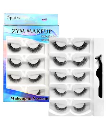 Aigarava Self Adhesive Eyelashes (5 Pairs)  False Eyelashes  Reusable Self Adhesive Eyelashes Natural Look  Self Sticking No Glue Lashes for Women  Five Styles Waterproof False Eyelashes Kit