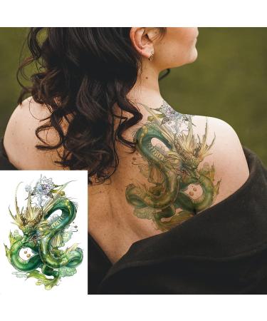Oottati 2 Sheets Waterproof Temporary Tattoos Green Chinese Dragon Design for Arm and Thigh - Buy Online on GoSupps.com