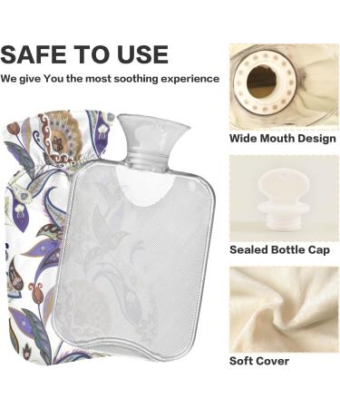 Naanle Hot Water Bottle with Paisley Flower Cover - 2L Transparent Heat Bottle for Back Pain Relief Hand/Foot Warmer Neck Warmth & Cold Therapy - International Shipping Available - Buy Online on GoSupps.com