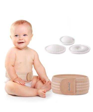 Velpeau Umbilical Hernia Belt Baby Newborn -with 3 Different Shaped Compression Pads Belly Button Navel Band Wrap Truss Abdominal Binder Support for Infant Children Toddler Kids One Size 15-20" Beige