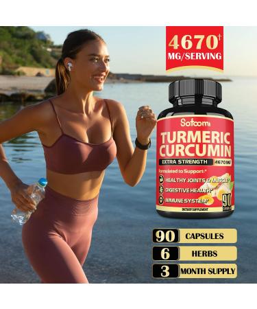 6-IN-1 Turmeric Curcumin Supplement - 90 Capsules - Joint & Muscle Support with Ginger, Garlic, Rosemary & Black Pepper - Immune & Digestive Health Booster - 3 Month Supply - Buy Online on GoSupps.com