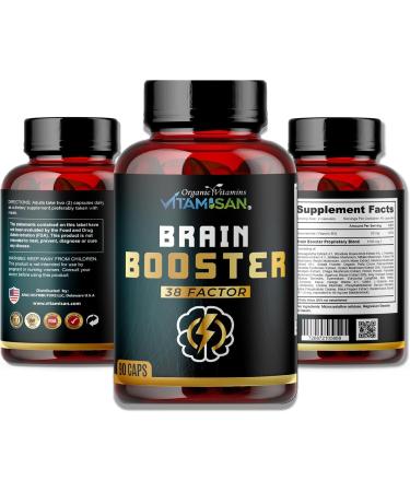 Brain Booster 38 Factor | Premium Herbal & Vitamin Blend for Focus Clarity & Cognitive Support | Adaptogen & Mushroom Complex with Vitamin B3 | Daily Mental Performance Formula 90 Capsules - Buy Online on GoSupps.com