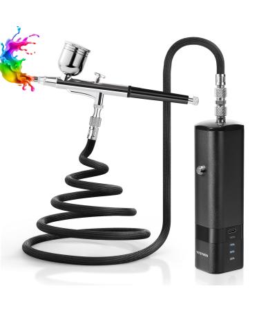 Cordless Airbrush Kit with Compressor  32PSI Handheld Mini Air Brush Gun Set  Portable High Pressure Air Brushes for Painting  Tattoo  Nail Art  Mode  Makeup  Cake  Barber Black