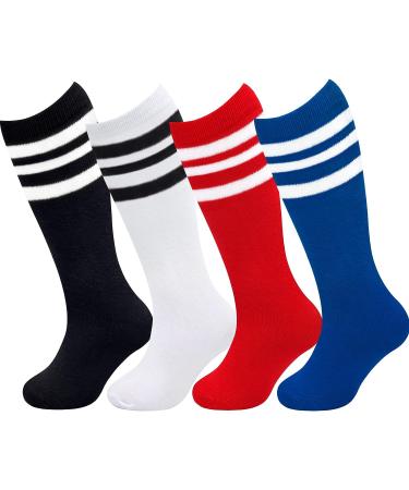 Qikqik 4 Pairs Toddler Soccer Socks | Kids Baseball Knee High Cotton Tube Socks | 3-6 Years | Red, Blue, Black, White - Buy Online on GoSupps.com