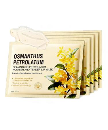 BEUKING Osmanthus Petrolatum Hydrating Lip Mask Gels with Glycerin and Aloe Extract Moisturizing Mask Lip Treatment & Lip Patches for Dry Lips Hydration & Repair Day & Night Use (5 PCS)