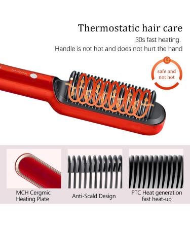 2-in-1 Hair Straightener Brush & Curler - Negative Ion Heated Comb with 5 Temp Settings | Fast Heating Anti-Scald Design (Red) - International Shipping Available - Buy Online on GoSupps.com