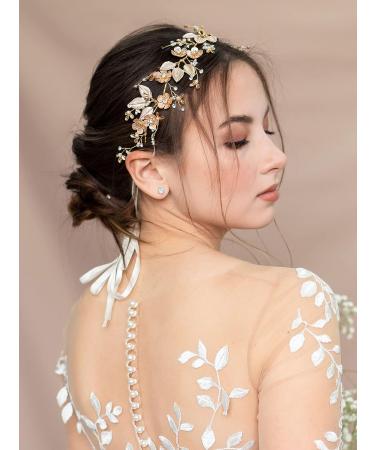 SWEETV Handmade Wedding Headpiece - Flower-Leaf Bridal Headband in Rose Gold | Bride Hair Accessories - Buy Online on GoSupps.com