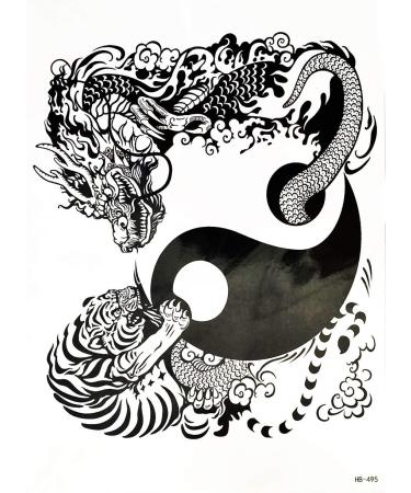 PARITA Big Tattoos Tiger Dragon Fight Yin Yang Kung Fu Cartoon Old School Tattoo Fake Waterproof Sexy Body Arm Shoulder Chest & Back Art Removable for Women Men (1 Sheet.) (15)