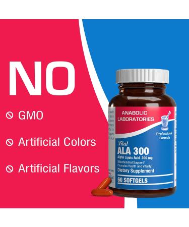 Alpha Lipoic Acid 300mg - Energy & Nerve Health Supplements | Vital ALA 300 - 60 Softgels Antioxidant Support - Buy Online on GoSupps.com