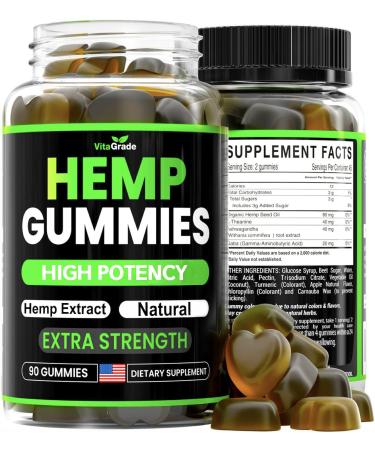 Hemp Gummies - Extra Strength - Sleep & Calm Mood - Gummy for Relief with Pure Hemp Oil Extract, Ashwagandha - High Potency Supplement - Edible Candy - 90 Edibles - Made in USA