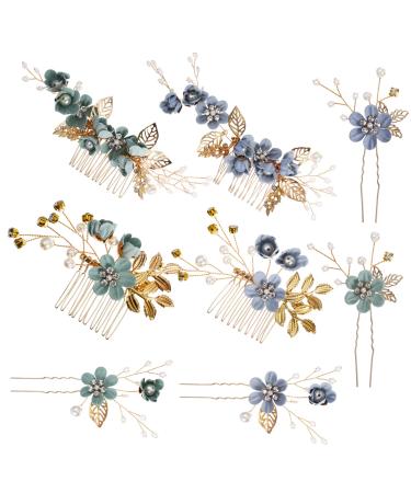 2 Set Hairpin Rhinestone Headpiece Wedding Hair Clips for Brides Blue Hair Accessories Bridal Hair Clip Pearl Wedding Hair Accessories Hair Pins Wedding Dress Zinc Alloy Miss Fork