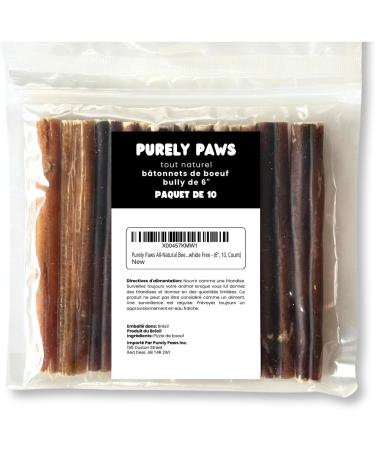 Purely Paws Premium All-Natural Beef Bully Sticks - Safe Digestible Dog Chews - Long-Lasting Low-Odour Rawhide Free - (6" 10 Count) 6" (Pack of 10) - Buy Online on GoSupps.com