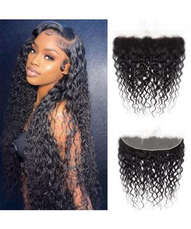 Lace Frontal Closure 13x4 Ear to Ear HD Transparent Lace Frontal Water Wave Brazilian Virgin Human Hair Extensions Frontal Bleached Knots Pre Plucked With Baby Hair Natural Color 18 Inch 18 Inch Water Wave Frontal