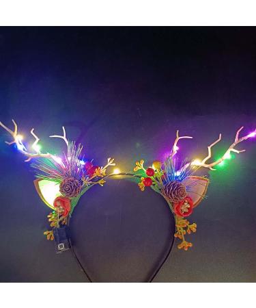 Wedity LED Glowing Tiara Reindeer Antlers Hair Accessories Christmas Party Feather Hair Hoop Headwear Hair Accessories for Women Girls (A) - Buy Online on GoSupps.com